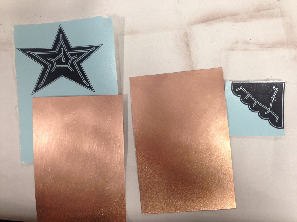 Printed our designs onto blue paper to be transferred onto the copper.