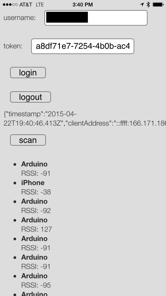 After login and retrieving a token from the server, I tap the scan button to scan all Beacons with a specific service UUID and list them out.